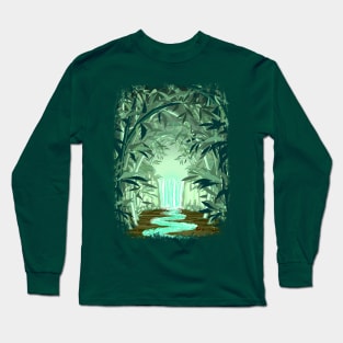 Fluorescent Waterfall on Surreal Bamboo Forest Long Sleeve T-Shirt